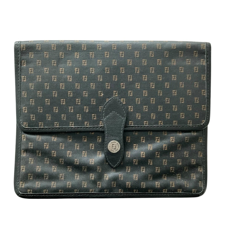 Fendi Zucca FF Mini Clutch Pouch Brown Canvas Leather Y2K Vintage Italy - Picture 1 of 8